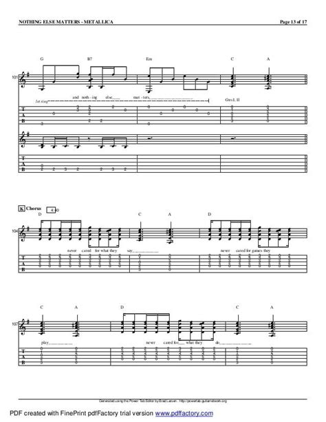 Metallica Tablatura E Partitura De Guitarra De Nothing Else Matters