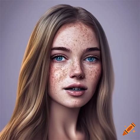 Portrait Of A Young Woman With Freckles And Dark Blonde Hair On Craiyon