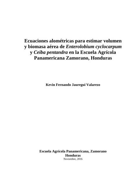 PDF Ecuaciones alométricas para estimar volumen y biomasa aérea de