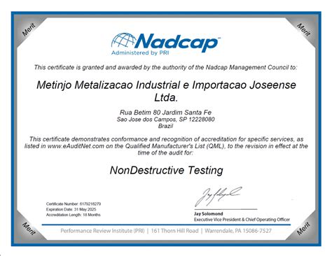 Reacreditación Nadcap Ensayo no destructivo Metinjo Procesos