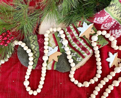 Wood Bead Garland Christmas Tree Garland Holiday Garland Etsy