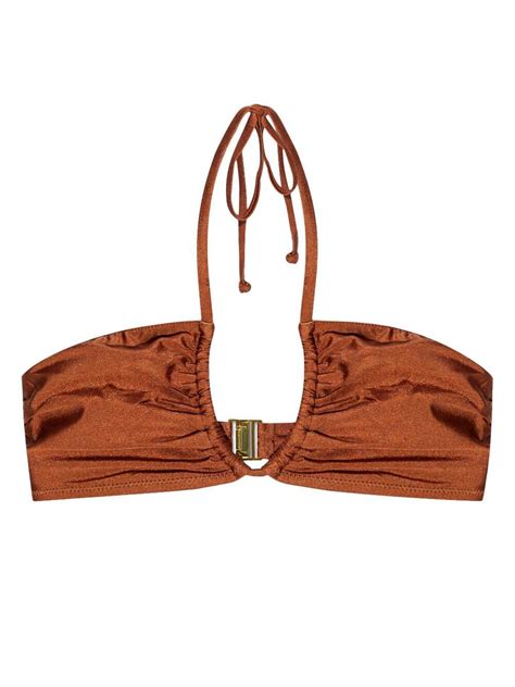 GANNI Metallic Threading Bikini Top Brown Editorialist