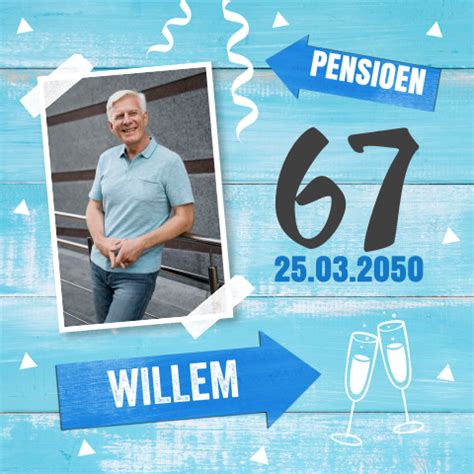 Pensioen Feest Uitnodiging Man Blauw Eigen Foto Houtlook