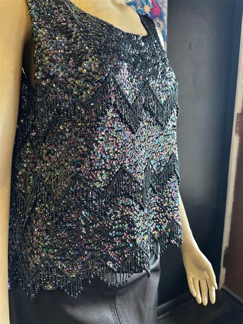 1960s Iridescent Sequin Fringe Top Gem