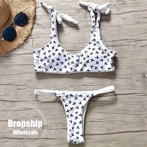 2019 White Cross Wome Bikini Set Sexy Bikinis Bowknot Top Low Waist