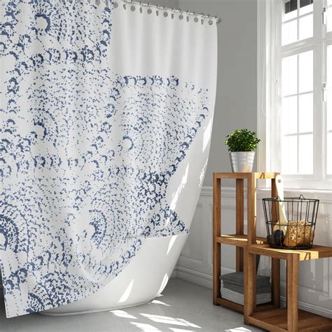 Navy Blue And White Lace Print Shower Curtain Metro Shower Curtains