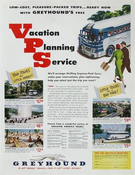 Vintage 1951 Greyhound Bus Ad, 1950s Bus Tour Travel Poster, Vacation ...