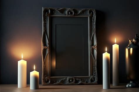 Premium AI Image Mock Up Poster With Candles In A Dark Interior