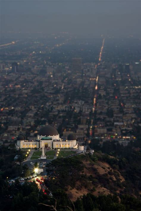 Aerial Of The Griffith Observatory And The Night Lights Of Downtown Los