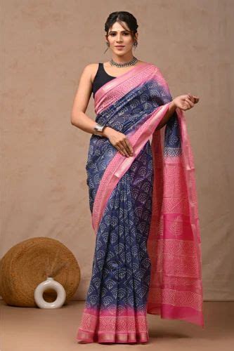 Hand Block Printed Maheshwari Silk Sari Floral Elegance At Rs