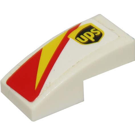 LEGO Slope 1 X 2 Curved With Red And Yellow Stripes And UPS Logo Left