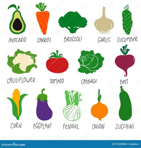 Collection Of Colorful Cartoon Vegetables Stock Vector Illustration