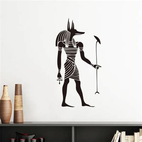 Ancient Egypt Culture Black White Anubis Totem Frescosilhouette Wall