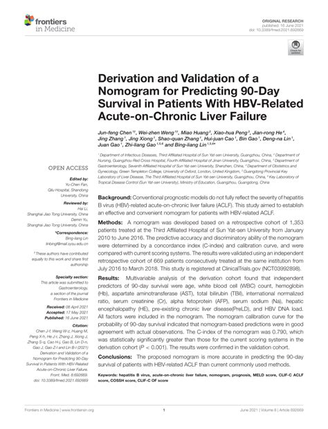 Pdf Derivation And Validation Of A Nomogram For Predicting Day