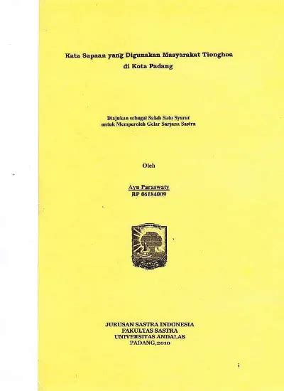 Kata Sapaan Yang Digunakan Masyarakat Tionghoa Di Kota Padang