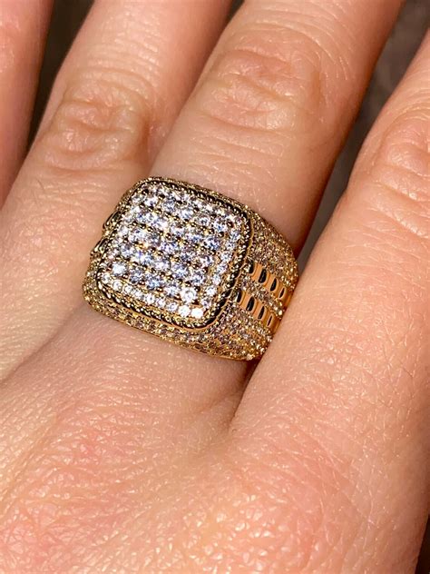 Men S Ice Out Ring K Gold X Layered Diamond Cz Ring Etsy