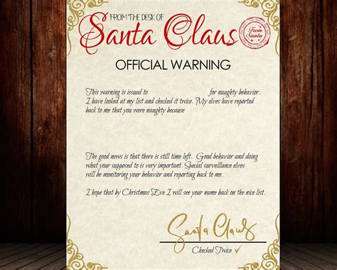 Santas Letter Official Warning Letter Naughty Letter Etsy