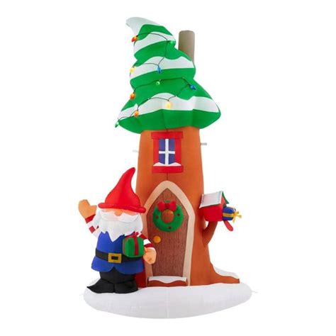 8 Ft Gnome With Christmas Tree House Holiday Inflatable Lamouren