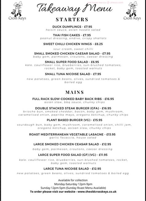 Menu At Cross Keys Hotel Restaurant Saffron Walden