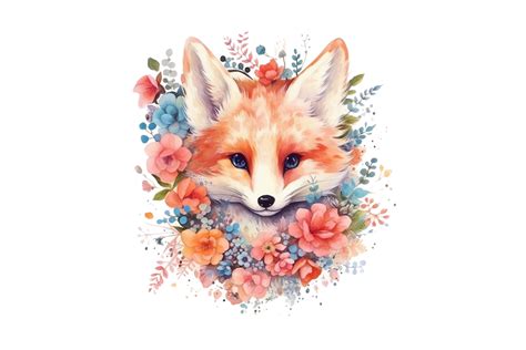 Cute Floral Fox Watercolor Graphic by Nayem Khan · Creative Fabrica