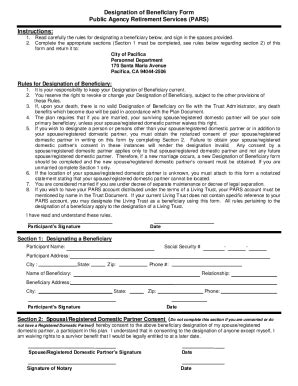 Fillable Online Fillable Online Pars Designation Of Beneficiary Form