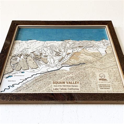 Squaw Valley Palisades Tahoe 3D Ski Trail Map Art | Wooden Ski Map - Skiing Decor