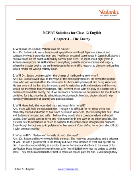 Ncert Solutions For Class English Vistas Chapter The Enemy