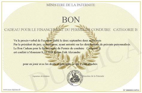 Bon Cadeau Pour Le Financement Du Permis De Conduire Categorie B