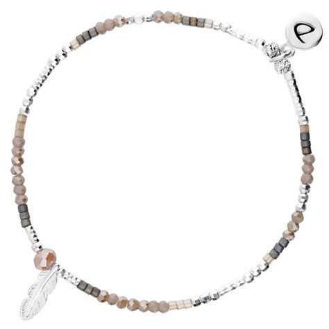 BRACELET ELASTIQUE PLUME MERIDA BEIGE GRIS Doriane Bijoux