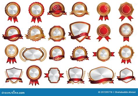 Luxury Gold And Red Badge Labels Design Elements Vector Collection