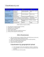 types of businesses.docx - Classification by size Characteristics small ...