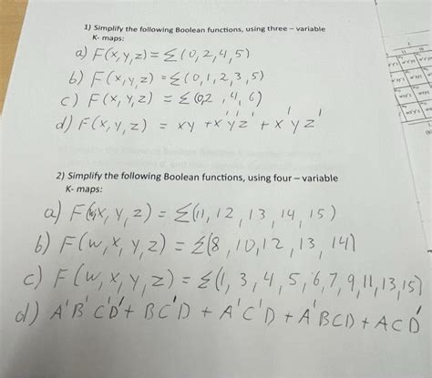 Solved 1 Simplify The Following Boolean Functions Using Chegg