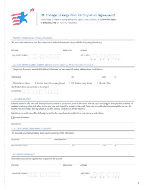 Fillable Online DC College Savings Plan Participation Agreement If You