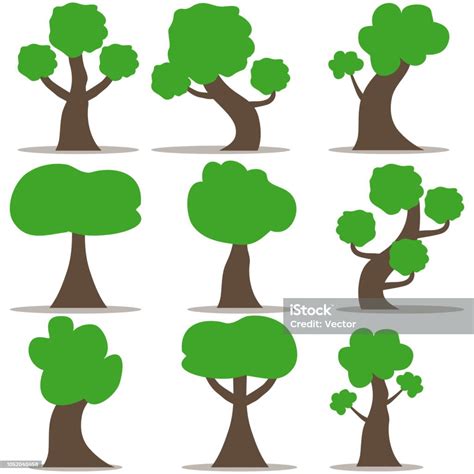 Arbres Un Ensemble Darbres Verts Design Plat Vector Vecteurs Libres De