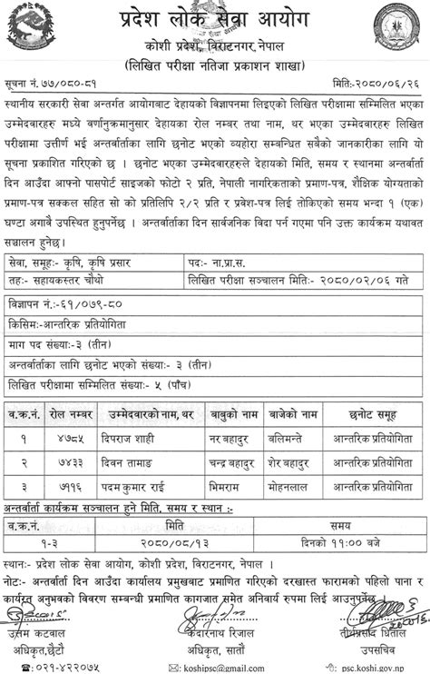 Koshi Pradesh Lok Sewa Aayog Written Exam Result Of Jta Internal