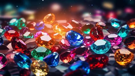 Premium Ai Image Colorful Gemstones On A Black Background