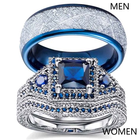 Blue Wedding Ring Sets His And Hers Flash Sales