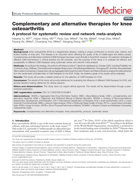 PDF Complementary And Alternative Therapies For Knee Osteoarthritis