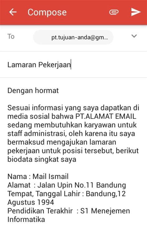 Contoh Daftar Riwayat Hidup Lamaran Kerja Lewat Email Gawe Cv