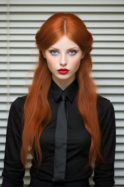 Premium Photo A Woman With Red Hair Wearing A Black Shirt And Tie Ai