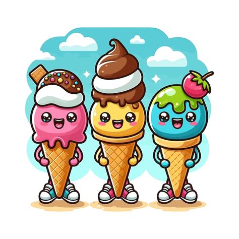 Ilustración Vectorial Del Conjunto De Dibujos Animados De Helados