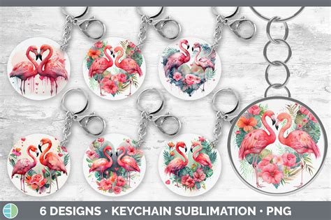 Valentines Flamingo Keychain Bundle Keyring Sublimation Designs By