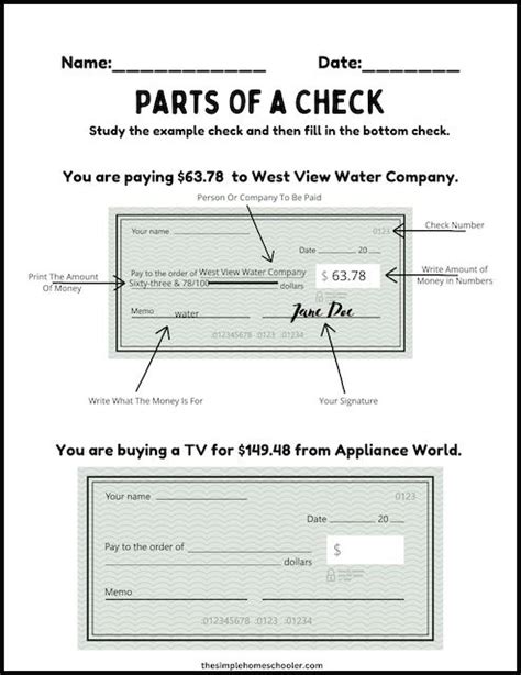 Real Life Skills How To Write A Check Worksheets The Simple Homeschooler