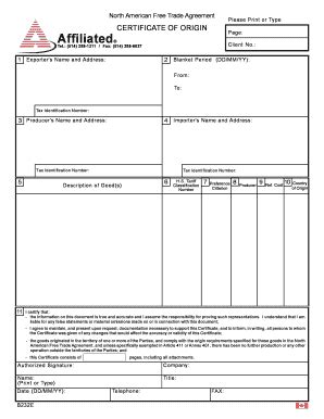 Nafta Certificate Of Origin Template Original Fill Online Printable