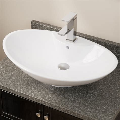 MR Direct White Porcelain Vessel Oval Bathroom Sink with Overflow Drain ...