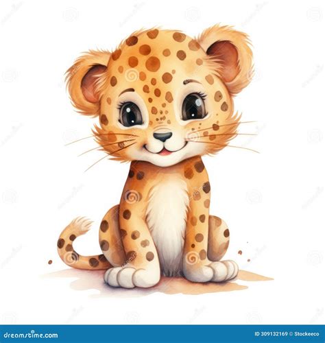 Cute Leopard Watercolor Illustration On White Background Stock