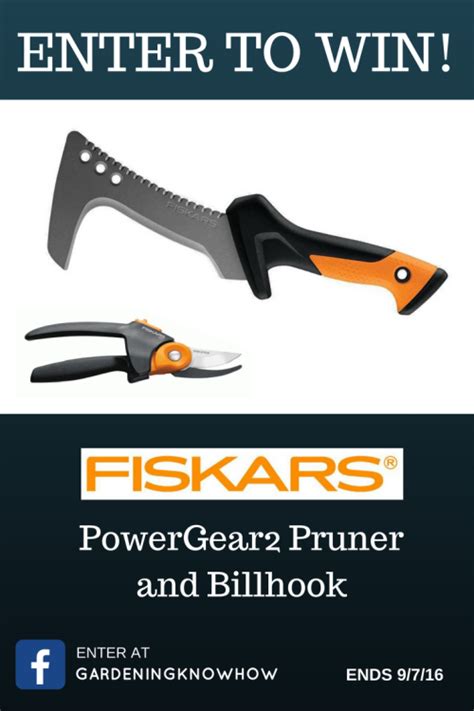 An Advertisement For Fiskars Powergear Primer And Billhook With Scissors