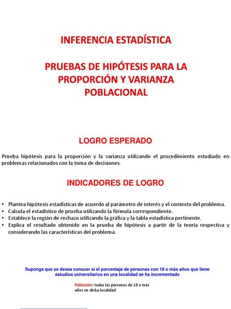 Semana 3 Sesión 6 Prueba De Hipótesis Para La Varianza Y Proporción Pdf Muestreo