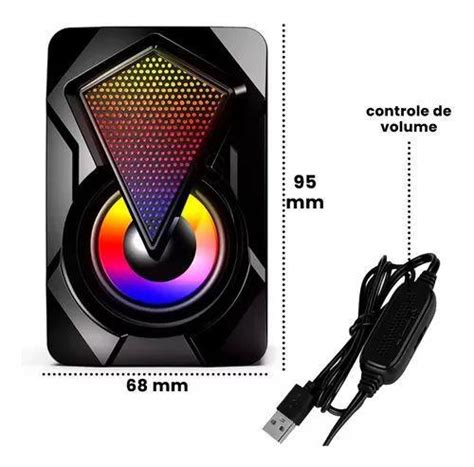 Caixa De Som LED RGB Para Computador Notebook USB P2 Gamer Altomex