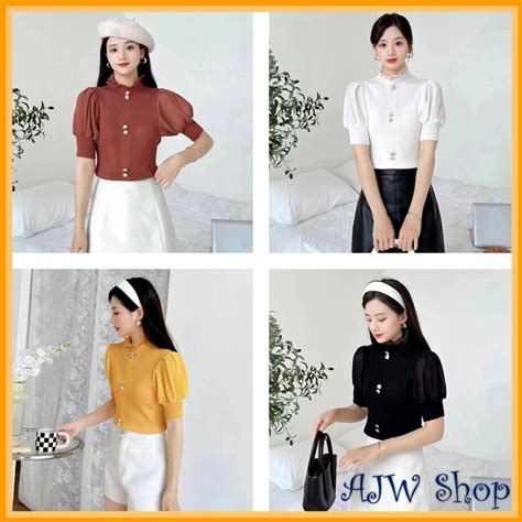 Jual Ajw Turtleneck Wanita Lengan Pendek Rajut Import Premium Har